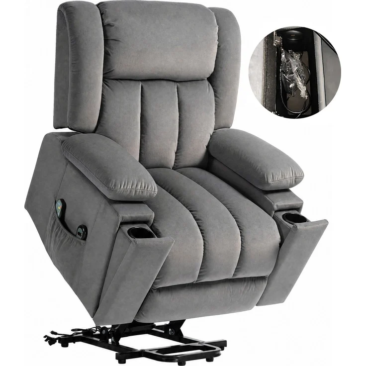 MELAYR, Elektrischer Aufsteh-Sessel, Weicher, samtartiger Stoff, USB-Anschlüsse, 101 x 93 x 104 cm, Dunkelgrau – Bild 1