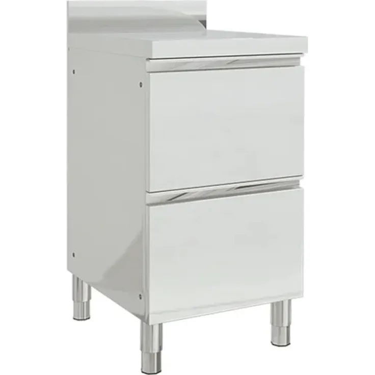 DELUKE® Edelstahl Arbeitsschrank mit Aufkantung GERI, 2x Schubladen, Edelstahl Gastro-Arbeitstisch Arbeitsfläche Gastro-Küchenschrank
