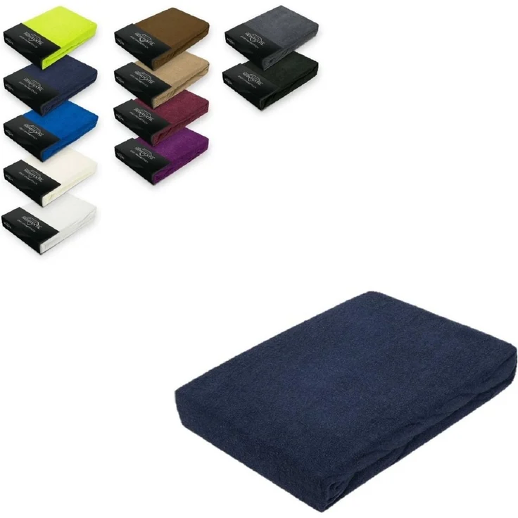 EXKLUSIV HEIMTEXTIL Frottee Spannbettlaken 90 - 100 x 200 cm Navyblau 80% Baumwolle 20% Polyester Öko - Tex Zertifiziert Bed-Sheet Bettlaken Spannbetttuch Topper Leinentuch – Bild 5