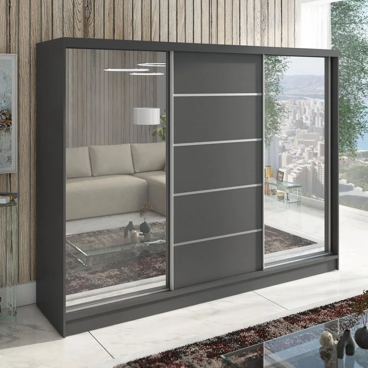 A&J MöbelLand GmbH Schiebetürenschrank TARO 3-türiger Kleiderschrank mit Spiegel, und Kleiderstangen (TOP ANGEBOT! Geräumiger Schrank mit einer Breite von 200 cm und Spiegel, ideal zur Aufbewahrung von Kleidung und Accessoires. Viel Stauraum, TOP PRODU... – Bild 1