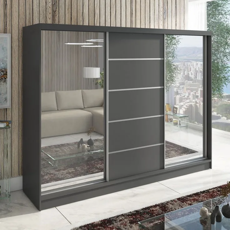 A&J MöbelLand GmbH Schiebetürenschrank TARO 3-türiger Kleiderschrank mit Spiegel, und Kleiderstangen (TOP ANGEBOT! Geräumiger Schrank mit einer Breite von 200 cm und Spiegel, ideal zur Aufbewahrung von Kleidung und Accessoires. Viel Stauraum, TOP PRODU...