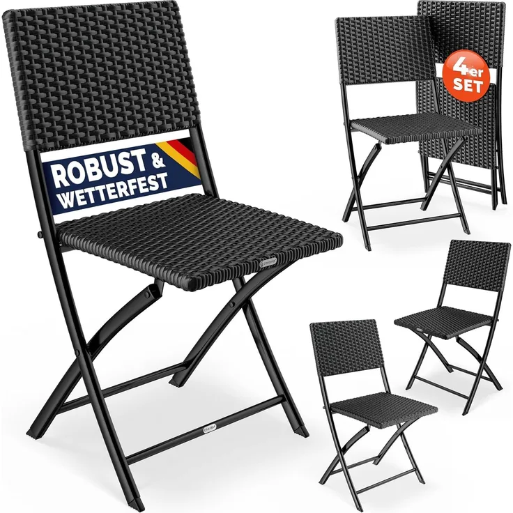 CASARIA® Polyrattan Klappstuhl Gartenstuhl Balkonstuhl klappbar 4er Set