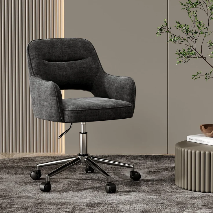 MALOL Drehstuhl Sessel Wohnzimmer höhenverstellbar, Moderner Relaxsessel Stuhl mit Rollen, 360° Drehsessel Schreibtisch Stuhl mit Armlehnen für Wohnzimmer, Schlafzimmer, Homeoffice, Dunkelgrau