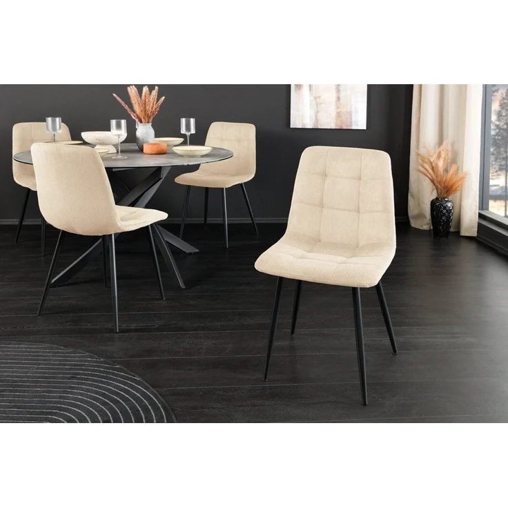riess-ambiente Esszimmerstuhl TRES CHIC beige / schwarz - Cord, Metallbeine, Retro, gepolstert (Einzelartikel, 1 St), Stuhl mit Ziersteppung - ideal für Küche, Esszimmer, Wohnzimmer & Büro – Bild 1