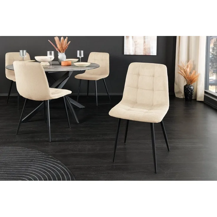 riess-ambiente Esszimmerstuhl TRES CHIC beige / schwarz - Cord, Metallbeine, Retro, gepolstert (Einzelartikel, 1 St), Stuhl mit Ziersteppung - ideal für Küche, Esszimmer, Wohnzimmer & Büro