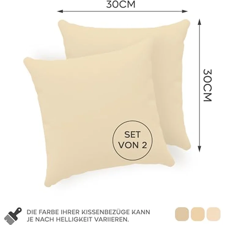 Twinzen® Kissenbezug 30x30 (2er-Set) - 100% Jersey Baumwolle 150 GSM Kissenbezüge - Beige - Für Kissenbezüge 30x30 cm - Kissenhülle - Kissenbezug mit Reißverschluss - Oeko-Tex Zertifiziert – Bild 3