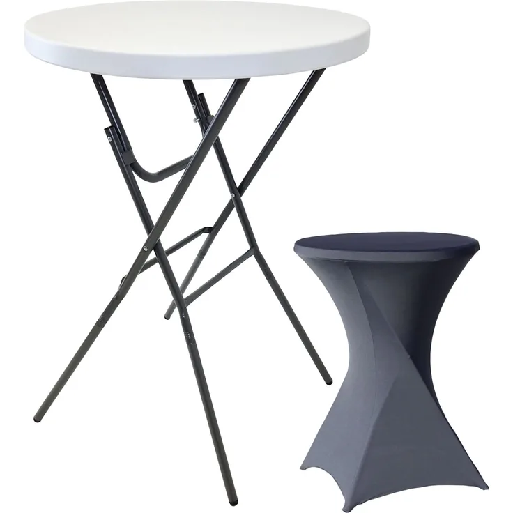 Stehtisch mit Husse Partytisch klappbar Ø 80 cm Höhe 110 cm in Weiß mit Husse in Anthrazit