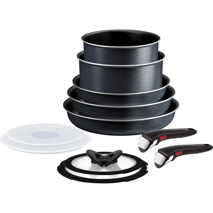 Tefal Topf-Set Ingenio So'Light, Topf und Pfannenset abnehmbarer Griff, stapelbar, Aluminium (Set, 11-tlg, 3x Pfannen 22/24/28cm, 2x Kasserollen 18/20cm, 4x Deckel, 2x Griffe), Light Tech Technology, platzsparend, induktionsgeeignet, L72393 – Bild 1