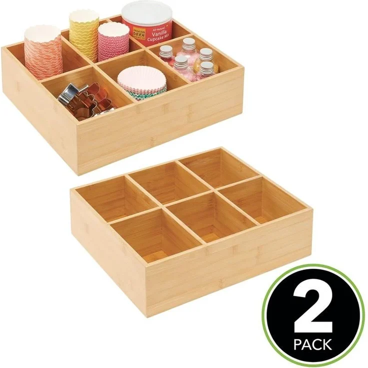 mDesign Teebox Gewürzbox Holz Organizer 6 Fächer 2er-Set Bambus Natur – Bild 4