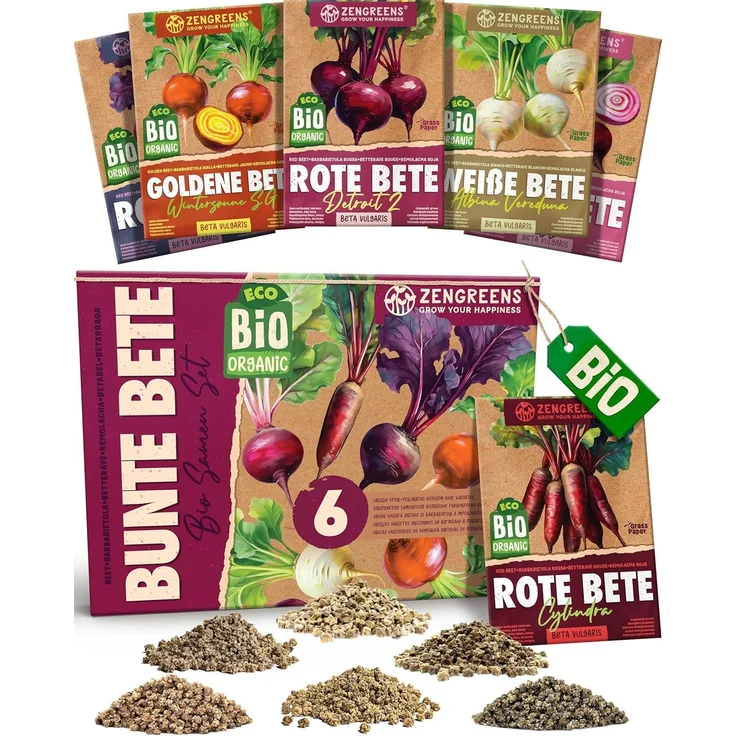 ZenGreens® - Bio Bunte Betesamen im 6er Set - 6 Bunte Bete Samen für den einfachen Anbau im Garten, Balkon oder Hochbeet - Pflanzensamen - Saatgut – Bild 1