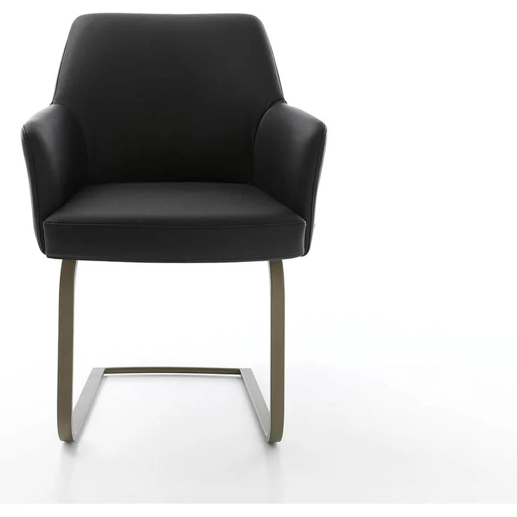 Freischwinger Xana-Flex mit Armlehnen Echt-Leder Schwarz Freischwinger flach Effektfinish Titan Taschenfederkern – Bild 4