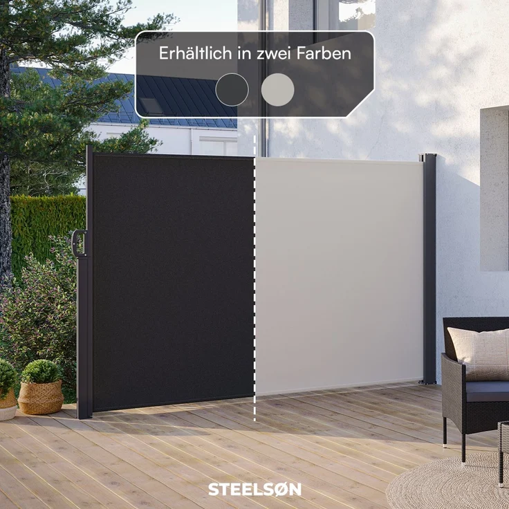 STEELSØN 'Zirella' Seitenmarkise mit Aluminium-Kassette, ausziehbar, 180x300 cm, beige/anthrazit, Windschutz, wetterfest und blickdicht – Bild 9