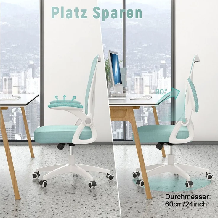 BIGZZIA Bürostuhl Ergonomischer Sitz, Sessel mit 90° klappbarer Armlehne,Lordosenstütze,höhenverstellbar – Bild 3