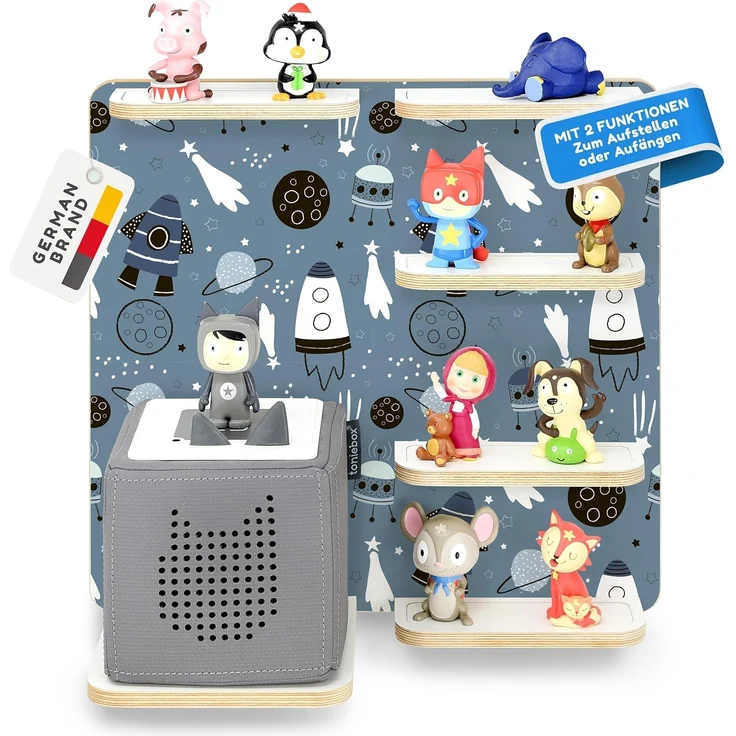stadtecken Holzregal für Musikbox – Passend für Toniebox & ca. 40 Tonies | Perfekte Aufbewahrung fürs Kinderzimmer | Zum Aufhängen | Erweiterbar (Universum) – Bild 1
