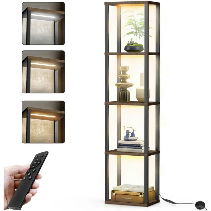 XIIW Stauraumvitrine 5 Etagen LED Standvitrine Standregal Bücherregal Vitrine 38×27×164 cm (Vitrinenschrank mit MDF-Regalen, Fußschalter und Fernbedienung) für Wohnzimmer Schlafzimmer Flur Büro – Bild 4