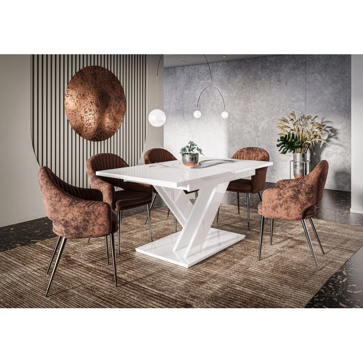 Home Collective Esstisch ausziehbar Tisch Küchentisch Esszimmertisch Ausziehtisch (Esszimmer Küche Wohnzimmer Esstisch erweiterbar), modernes Design mit X-Gestell, 140-180x80 cm Weiß glänzend – Bild 4