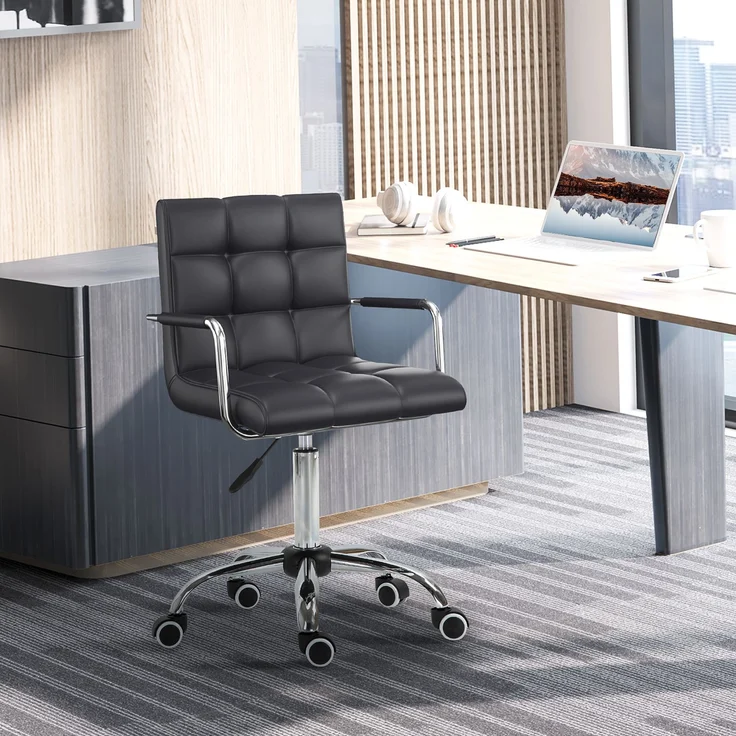 Bürostuhl im Retrodesign, höhenverstellbar, 5 Rollen, 52,5 cm x 54 cm x 99 cm, Schwarz--Schwarz--99x54x52.5cm--CHENHAONING – Bild 4