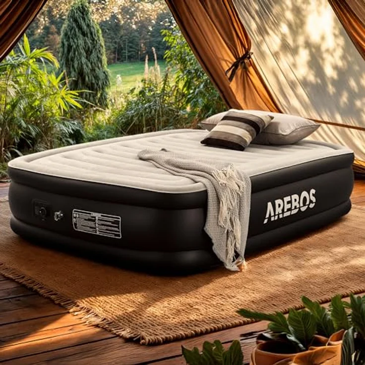 Arebos Luftbett, Selbstaufblasend mit Pumpe, Pumpe 2in1 Funktion: Inflation & Deflation, 203 x 152,5 x 51 cm – Bild 3