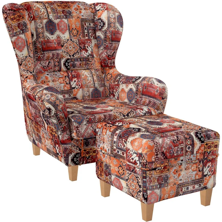 Supellex Sofia Ohrensessel mit Hocker | Samt-Velours Orient Terra