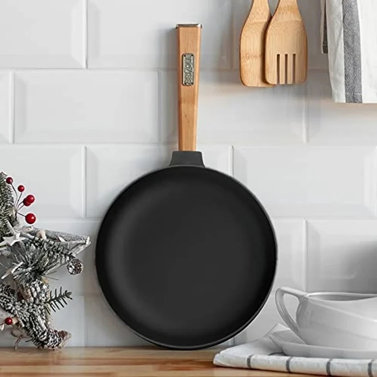 Ø24cm 47mm hoch Gusseisenpfanne Gußeisenpfanne mit Holzgriff Pfanne aus Gusseisen – Bild 7