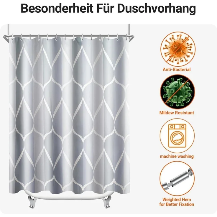 Duschvorhang Water Droplets Antischimmel Textil 100x200cm 1er Pack – Bild 7