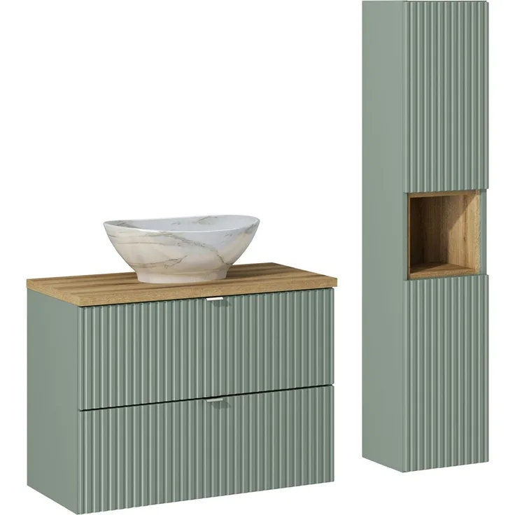 Badmöbel Set 2-teilig in grün und Eiche mit 80cm Waschtisch, NEWPORT-56-GREEN