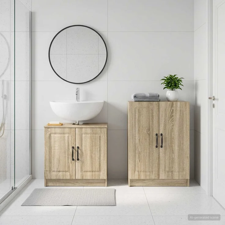 vidaXL 2-teiliges Badezimmer Schrank Set UTRECHT Sonoma-Eiche 3417650 – Bild 1