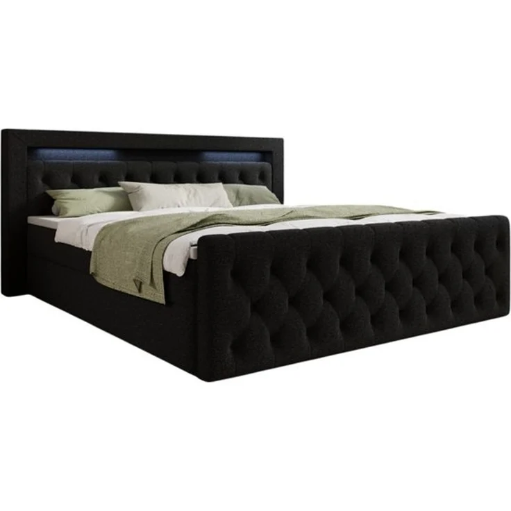 thematys Boxbett LED mit Bettkasten 180x200cm, mit Bonnellfederkernmatratze H3, Bouclé/Velours, mit Stauraum, mit 3 cm Topper, Schwarz (Quelle 100), Art.-Nr. S04JN0YRHUJ – Bild 6