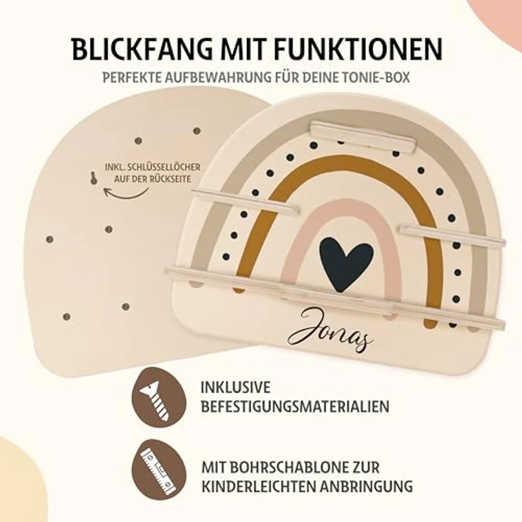 KIDSMOOD - Personalisiertes Tonie Regal für Kinderzimmer | Regenbogen Wand-Regal mit genügend Platz für Tonie-Hör-Figuren, Aussparung für Tonie-Musikbox & Kabelmanagement, Tonie Regal Mädchen & Jungen – Bild 5