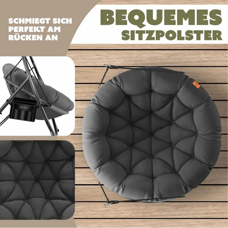 KESSER® Hängesessel mit Gestell BALI Hängeschaukel Hängestuhl bis 150kg für Indoor und Outdoor + Kissen & Seitentasche Hängekorb Stahlgestell & Schaumstoff Sitzpolster ideal für Wohnzimmer & Garten Anthrazit – Bild 3