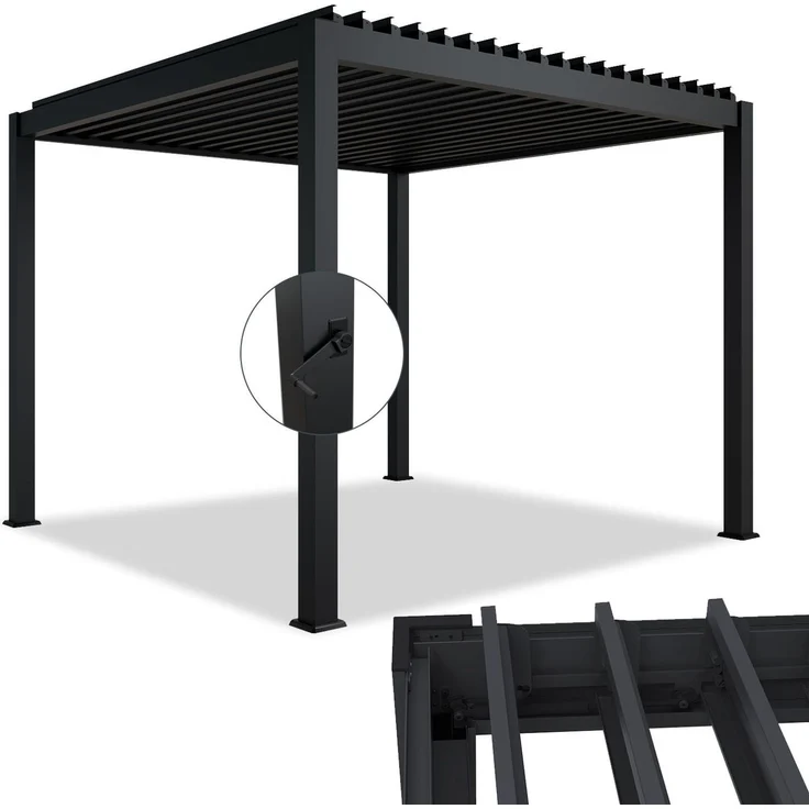 Juskys Lamellendach Tahiti 3x3 m - Stahl Pergola - Terrassenüberdachung stabil & wetterfest - Überdachung für Garten & Terrasse - Bausatz Anthrazit – Bild 1