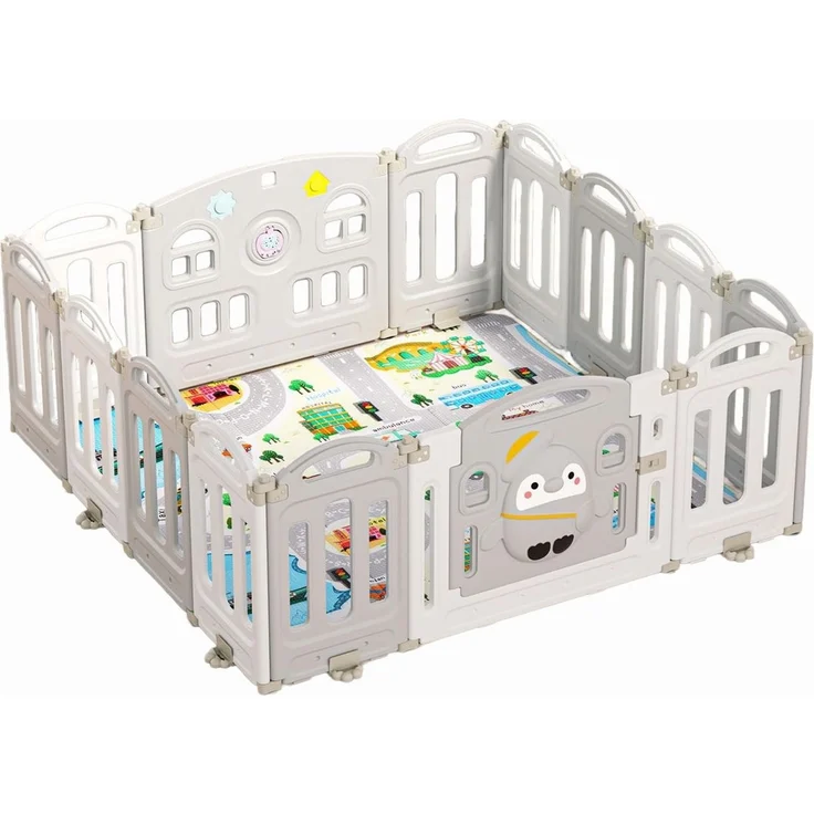 Moni Laufstall Pinguin 150 x 150 cm faltbar Musik 50 Bälle Matte Tür mit Schloss – Bild 1