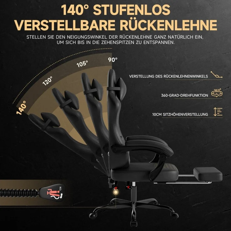 BBWL Gaming-Stuhl PVC Leder Ergonomischer Massage Gamer Sessel mit Fußstütze, Gaming Stuhl, PC Bürostuhl 150 kg belastbar – Bild 3