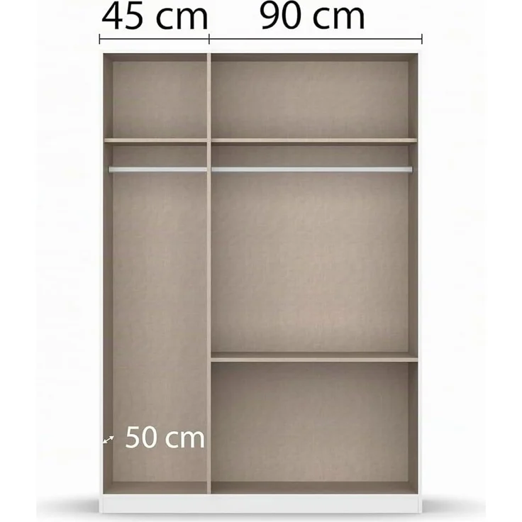 rauch Kleiderschrank, Drehtürenschrank COSTA, 3-türig, 2 Schubkästen, push-to-open, Grau metallic, 136 x 197 x 54 cm – Bild 8