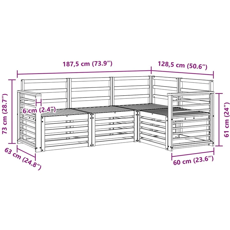 vidaXL Outdoor-Sofagarnitur 4 stk. 4-Sitzer Weiß Massivholz Akazie 3391764 – Bild 6
