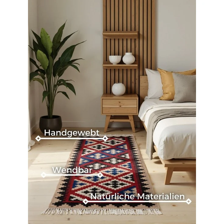 HANSE Home Teppich Kelim Rami, rechteckig, Höhe: 3 mm, Wolle, Baumwolle, Natur, Handgewebt, orientalisch, Boho, traditionell – Bild 2
