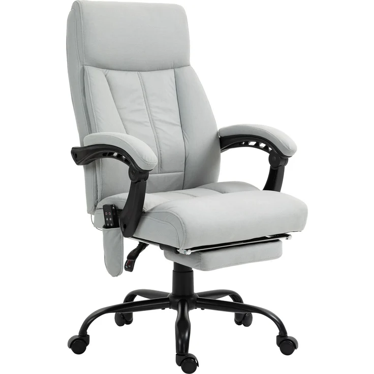 MELAYR, Bürostuhl mit Massagefunktion & Heizfunktion, Fußstütze, bis 120 kg, Grau, 65 x 74 x 119 cm, Hellgrau – Bild 2