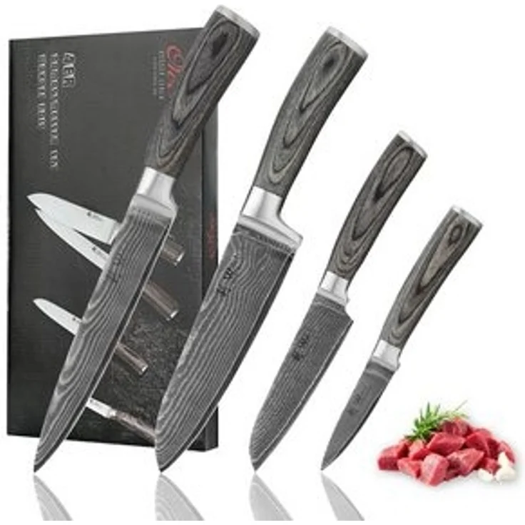 Wakoli Messer-Set EDIS 4er Damastmesser-Set I 8-18 cm Klinge I Pakkaholzgriffe (Damastmesser mit Geschenkbox, 4-tlg), 67 Lagen Damaststahl, VG-10 Stahlkern – Bild 6