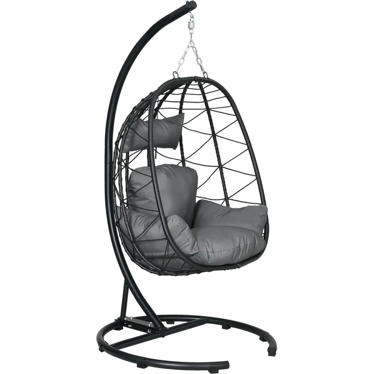 Hängesessel 102 x 102 x 195 cm aus PE-Rattan mit Gestell, Kissen und Schutzhülle – Schwarz – Bild 3
