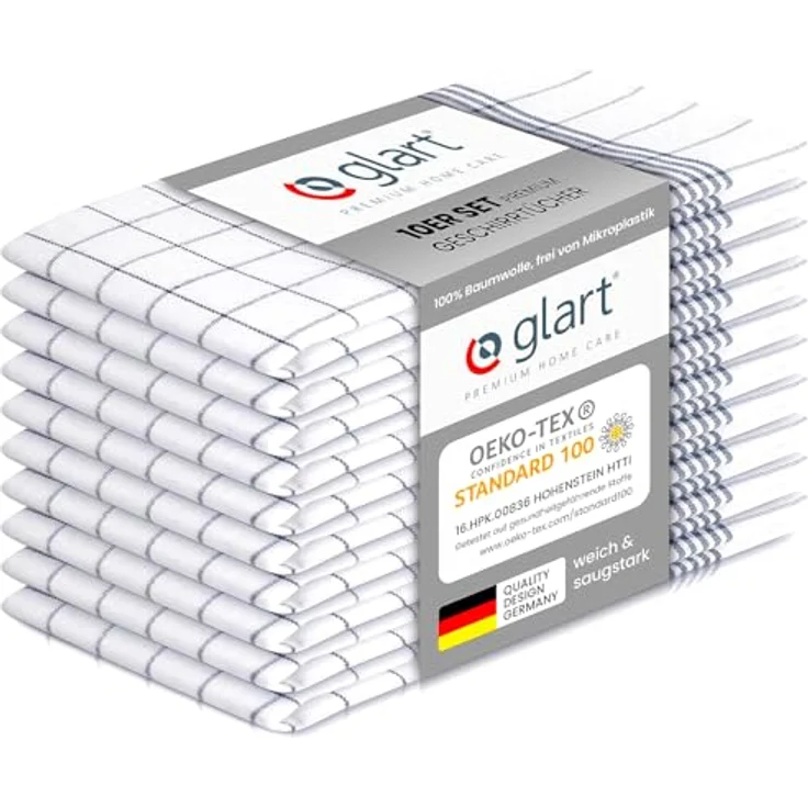 Glart 48KG2 Geschirrtücher 10er Set 50x70 cm grau kariert – 100 % Baumwolle, OEKO-TEX zertifiziert, vorgewaschen, saugstark, waschbar, mit Aufhänger, langlebig, für Haushalt, Küche, Gastronomie, Büro – Bild 1