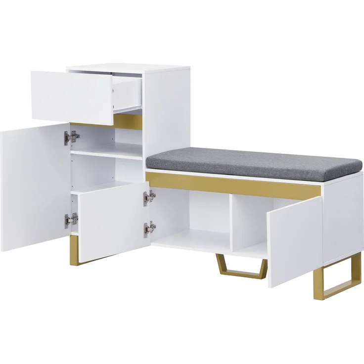 Schuhschrank MDF mit Sitzbank & Schublade, 120x35x85 cm, Weiß – Bild 6