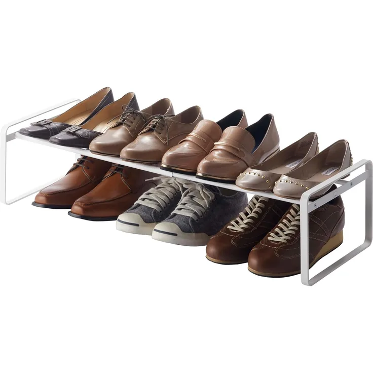Yamazaki Schuhregal "Frame" aus Metall, ausziehbar 40-70 x 17 x 25 cm, Schuhständer, platzsparend, Schuhablage, ausziehbar von 40 bis 70cm,erweiterbar, weiß
