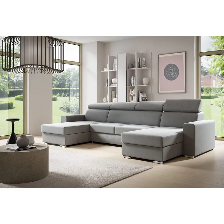 Ecksofa U-förmiges NELA Sofa mit Schlaffunktion und zwei Staufächern, Wohnzimmersofa, Couch, mit verstellbare Kopfstützen - Kronos 53, 96 x 171 x 325 cm