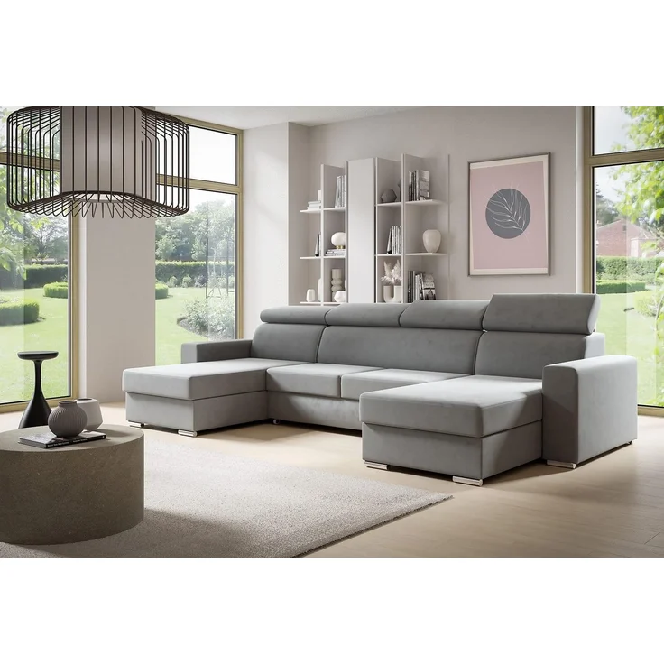Ecksofa U-förmiges NELA Sofa mit Schlaffunktion und zwei Staufächern, Wohnzimmersofa, Couch, mit verstellbare Kopfstützen - Kronos 53, 96 x 171 x 325 cm – Bild 1
