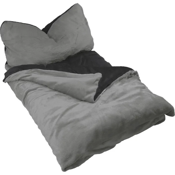 Winter Wende Bettwäsche 2 teilig Cashmere Touch Reißverschluss 135 x200 cm + 80 x80 cm Grau / Schwarz