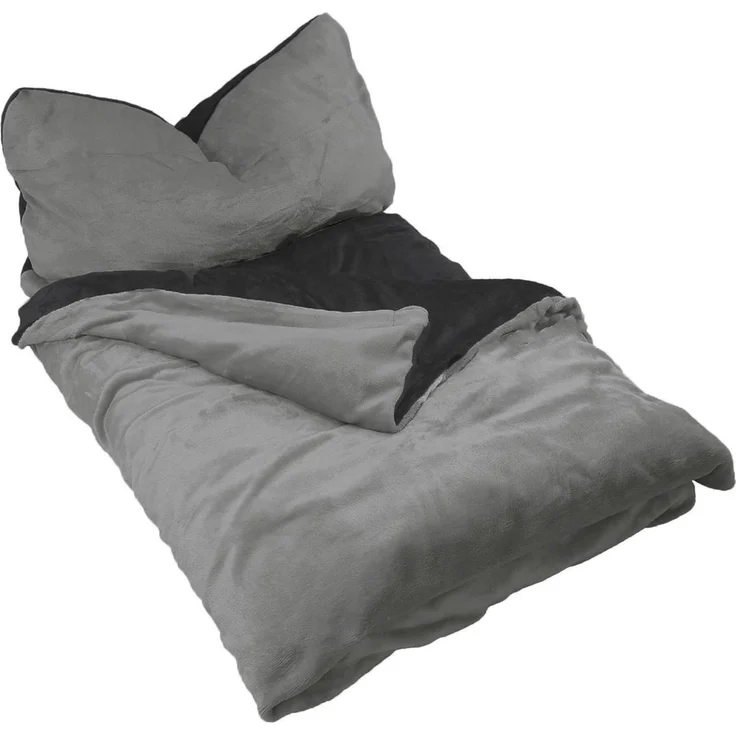 Winter Wende Bettwäsche 2 teilig Cashmere Touch Reißverschluss 135 x200 cm + 80 x80 cm Grau / Schwarz – Bild 1