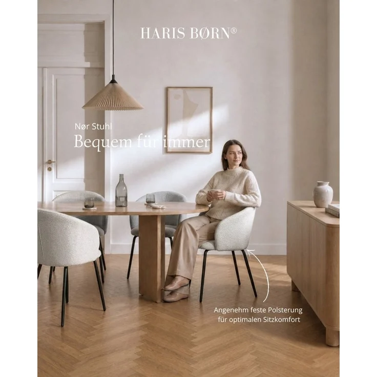 Haris Børn Esszimmerstuhl mit Armlehnen NØR - Hochwertige Polsterstühle für Esszimmer (Set, 2 St), Hellgrau - Premium Esszimmer Stühle & Wohnzimmer Stühle – Bild 3