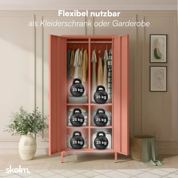 skølm 'Ituri' Kleiderschrank, Metall, 170x45x80 cm, terrakotta, Garderobe mit 4 Fächern und 2 Kleiderstangen – Bild 5