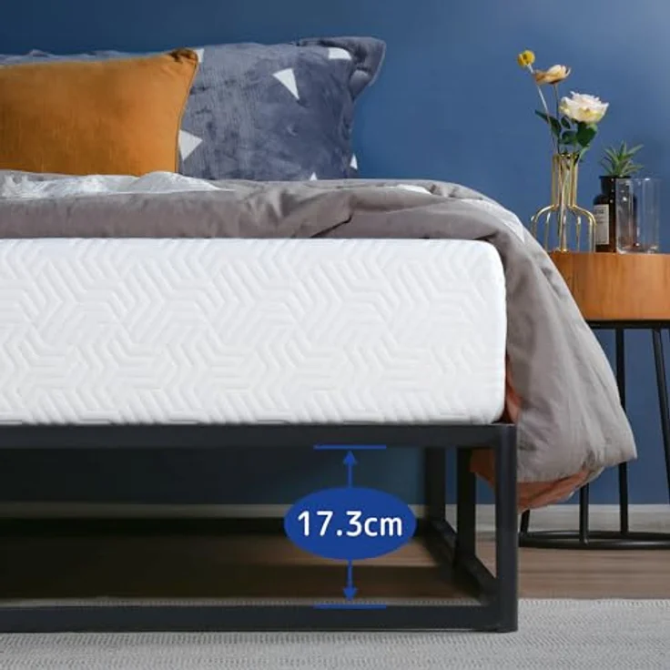 Olee sleep 22cm Modernes Metall-Plattform-Bettgestell / Bett / Metall / Metall-Bettgestell / Holzlatten / Matratzenrahmen / Holzlattenrost / Kein Boxspring erforderlich / 90x200 cm / Twin / Schwarz – Bild 6