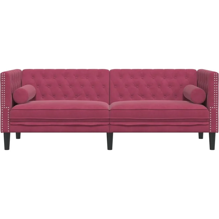 vidaXL Chesterfield-Sofa mit Nackenrollen 3-Sitzer Weinrot Samt 372697 – Bild 3